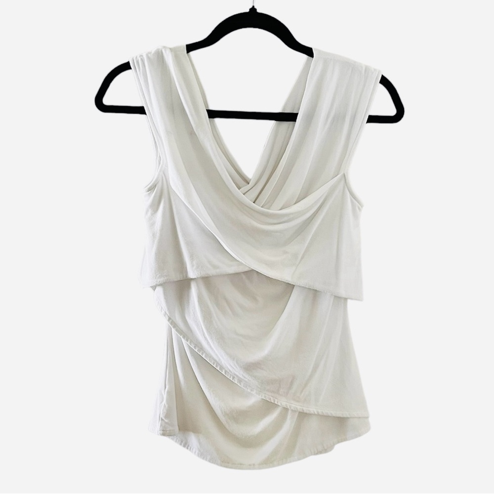 Theory White Draped Sleeveless Tank Top Blouse